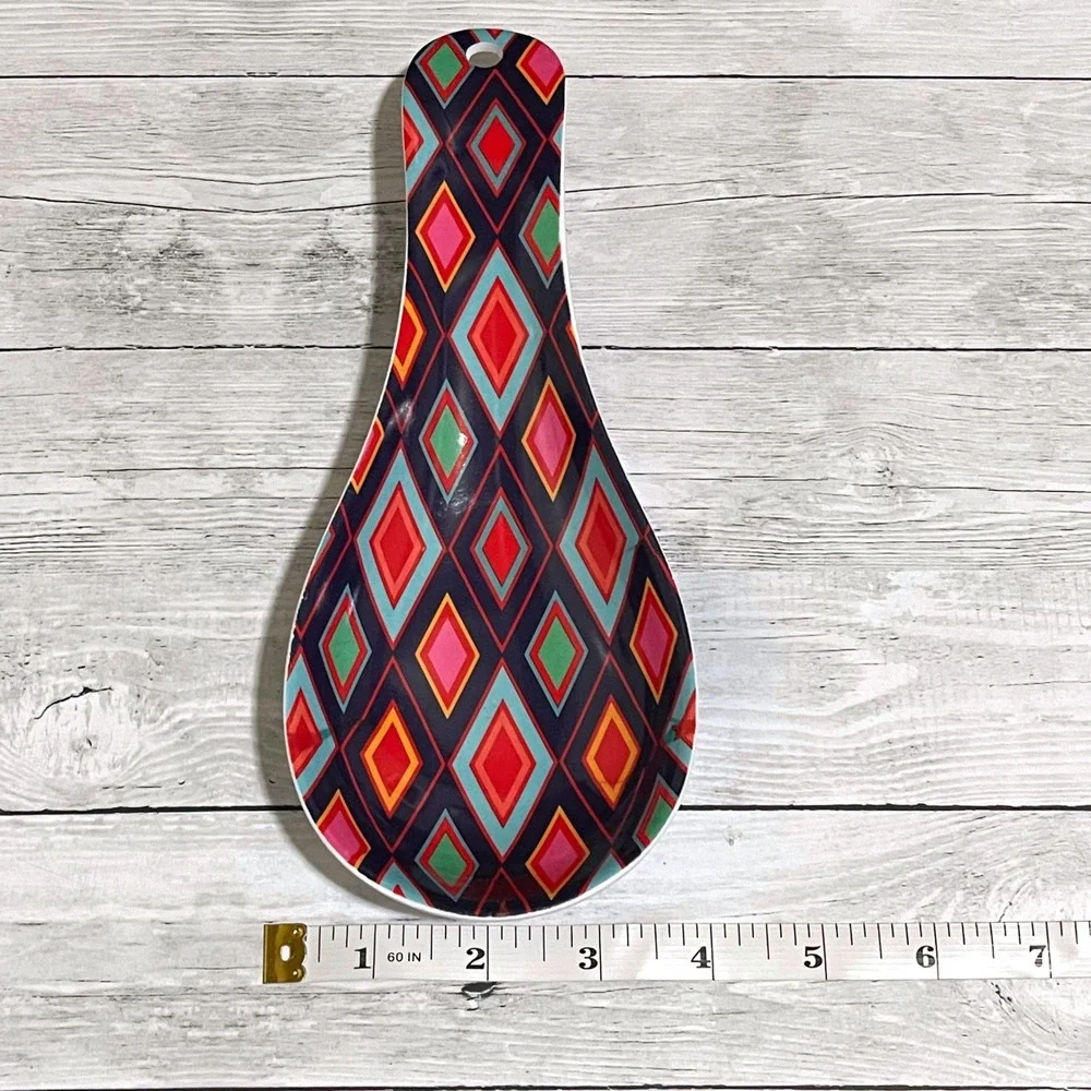 Farberware Geometric Diamond Spoon Rest Navy Red Blue Green Orange Melamine